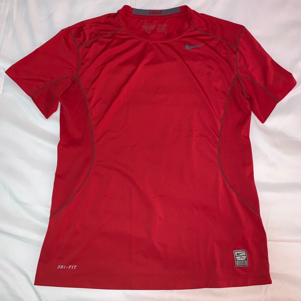 Nike Bright Red Fitted Athletic Shirt medium